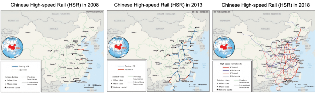 Chinese High Speed Rail (HSR) high-speed train network map (2007-2018)